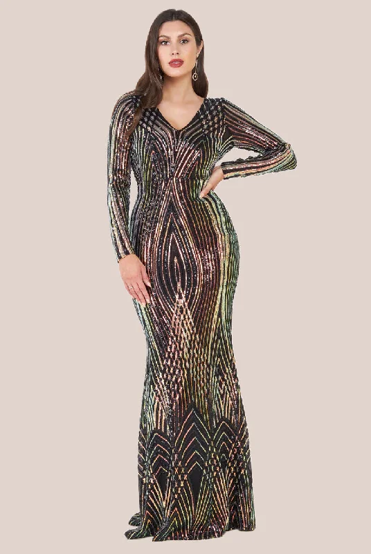 Maxi dresses with embroidered floral motifs for a unique designGoddiva Two Toned V Neck Sequin Maxi - Black