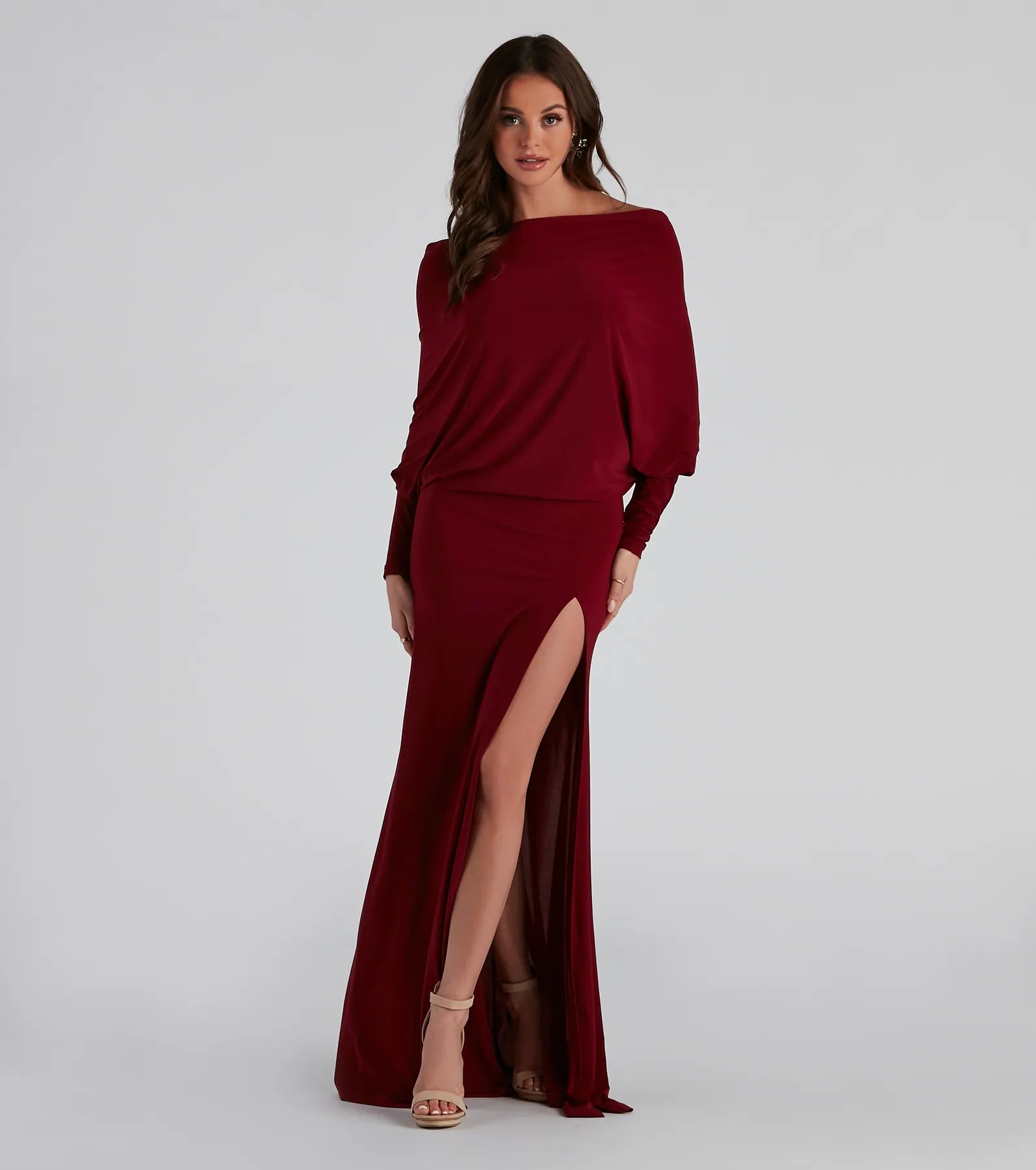 Strapless maxi dresses for a beachside vacationHolly Long Sleeve Formal Dress