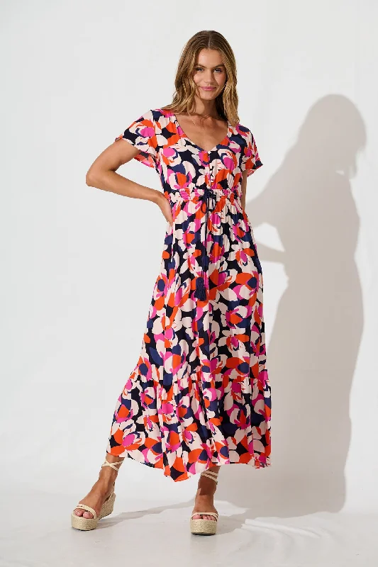 Maxi dresses with off - the - shoulder styles for a romantic and breezy lookIngra Maxi Dress In Navy With Multi Print