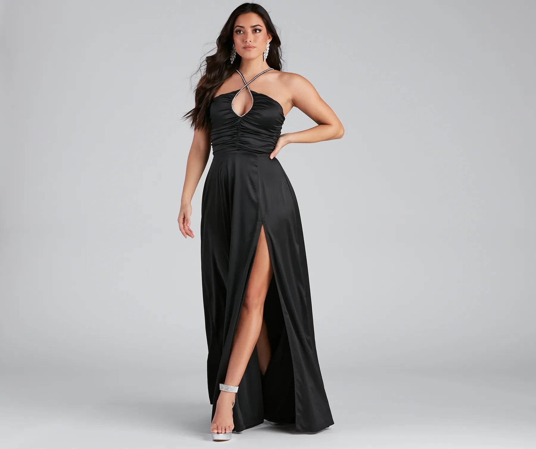 Maxi dresses with a V - neckline for a flattering and elongating shapeKaelie Formal Satin A-Line Dress