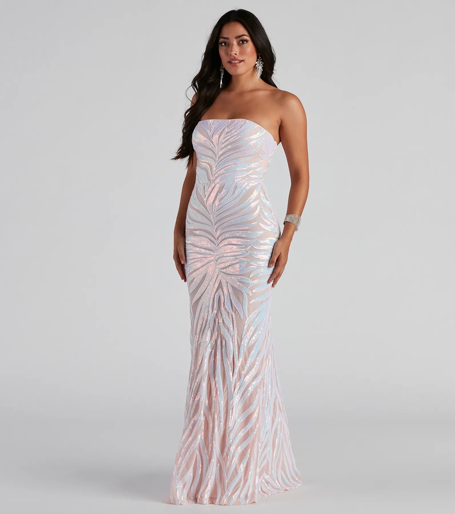 Maxi dresses with a button - down front for a classic lookKeishla Formal Sequin Strapless Dress