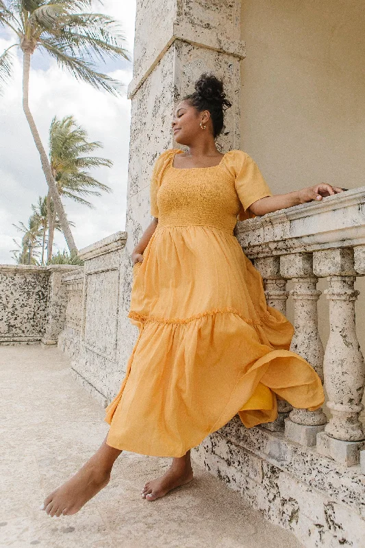 Strapless maxi dresses for a beachside vacationLennon Dress in Mustard