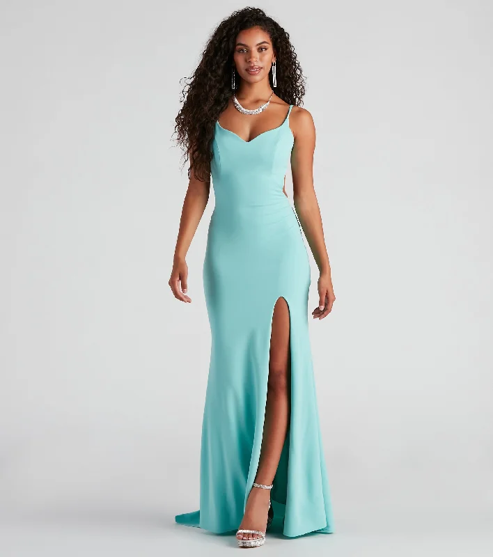 Ruffled maxi dresses with a tiered skirt for added volumeMaves Formal High Slit Mermaid Dress