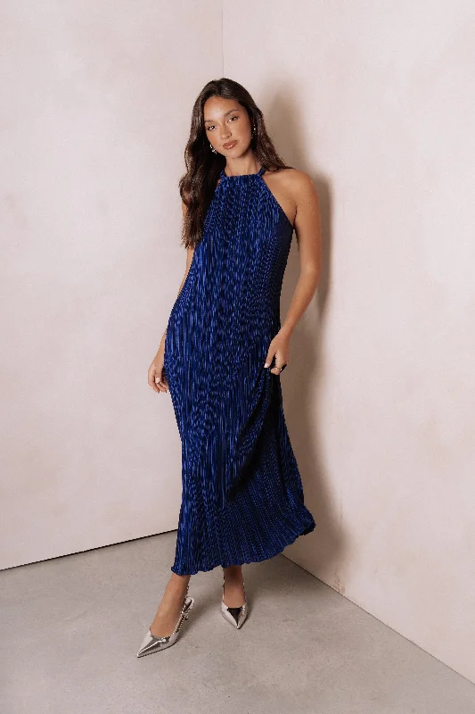 Printed maxi dresses with abstract patterns for an artistic lookMelody Plisse Halter Maxi Dress - Navy