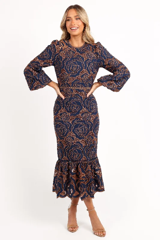 Maxi dresses with a pleated skirt for a timeless and elegant appearancePierre Long Sleeve Lace Maxi Dress - Navy