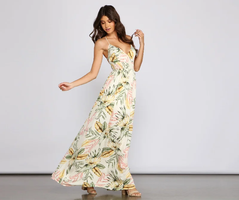 Maxi dresses with cut - out details on the sides for a modern edgeTake Me Back Tropical Maxi Dress