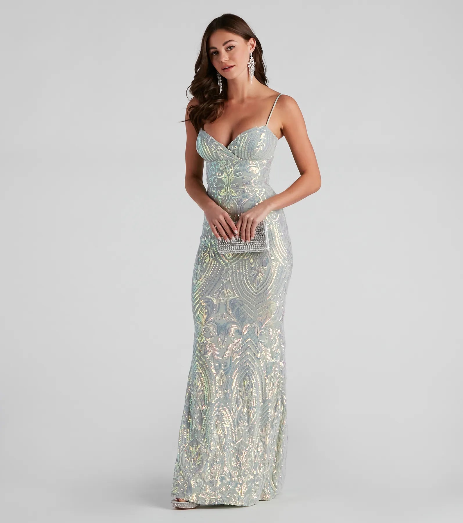 Maxi dresses with a ruffled neckline for a charming lookTeagan Sequin Slim-Fit Formal Dress