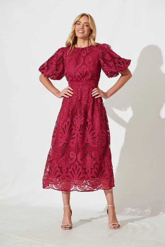 Linen maxi dresses for a breathable and lightweight summer optionTillie Lace Maxi Dress In Berry