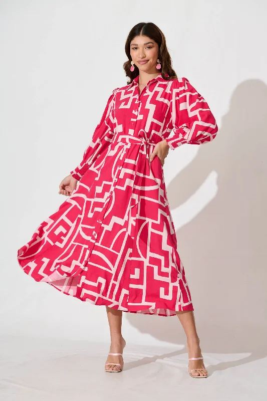 Maxi dresses with cold - shoulder cutouts for a trendy lookWiltshire Maxi Dress In Pink With Pink Print Linen Blend