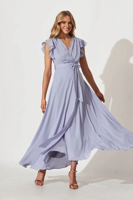 Maxi dresses with off - the - shoulder styles for a romantic and breezy lookWynter Maxi Dress in Dusty Blue Chiffon