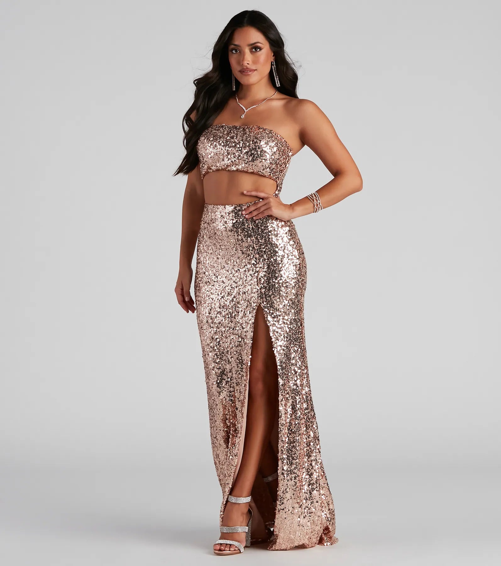 Maxi dresses with side slits for a touch of allureYasmina Formal Cutout Sequin Dress