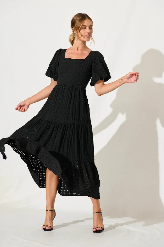 Maxi dresses with a pleated skirt for a timeless and elegant appearanceZoya Maxi Dress In Black Cotton Blend