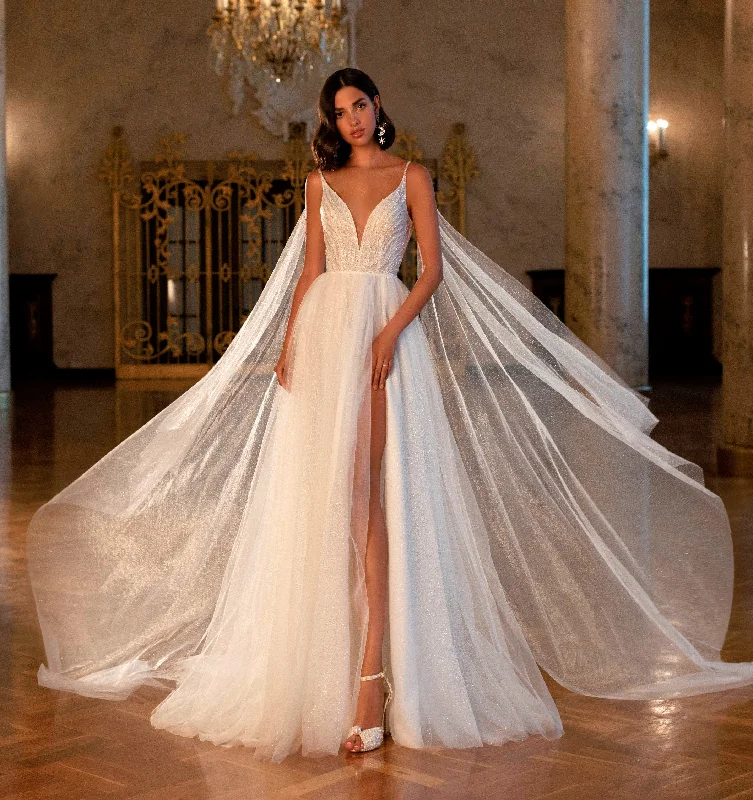 Satin wedding guest dresses with side slits for a sexy touchA-Line Wedding Dress With Angel Wings