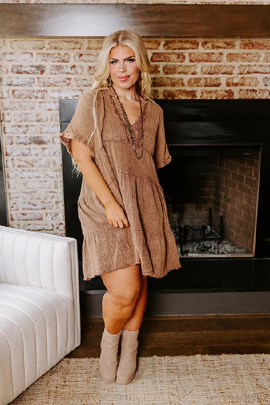 Mini dresses with button - down frontsAcross The World Mineral Wash Mini Dress In Mocha Curves