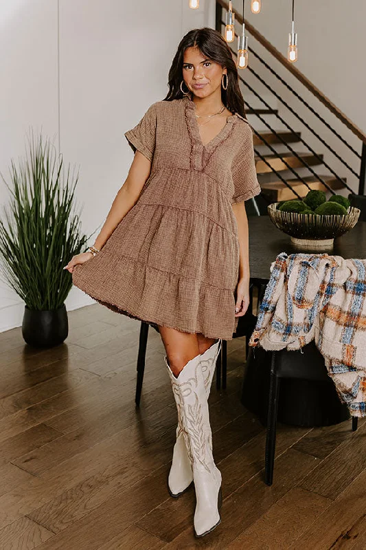 Mini dresses with empire waists for a flattering fitAcross The World Mineral Wash Mini Dress In Mocha