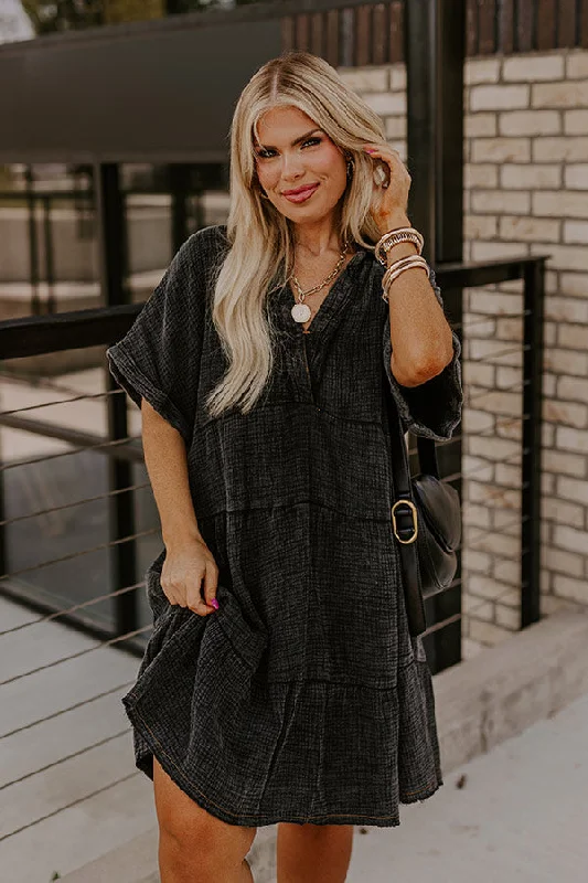 Mini dresses with fringe for a bohemian styleAcross The World Mineral Wash Mini Dress In Vintage Black Curves