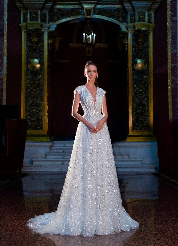 Velvet - trimmed wedding guest dresses in burgundy for a formal eventCap Sleeve Glitter Wedding Dress