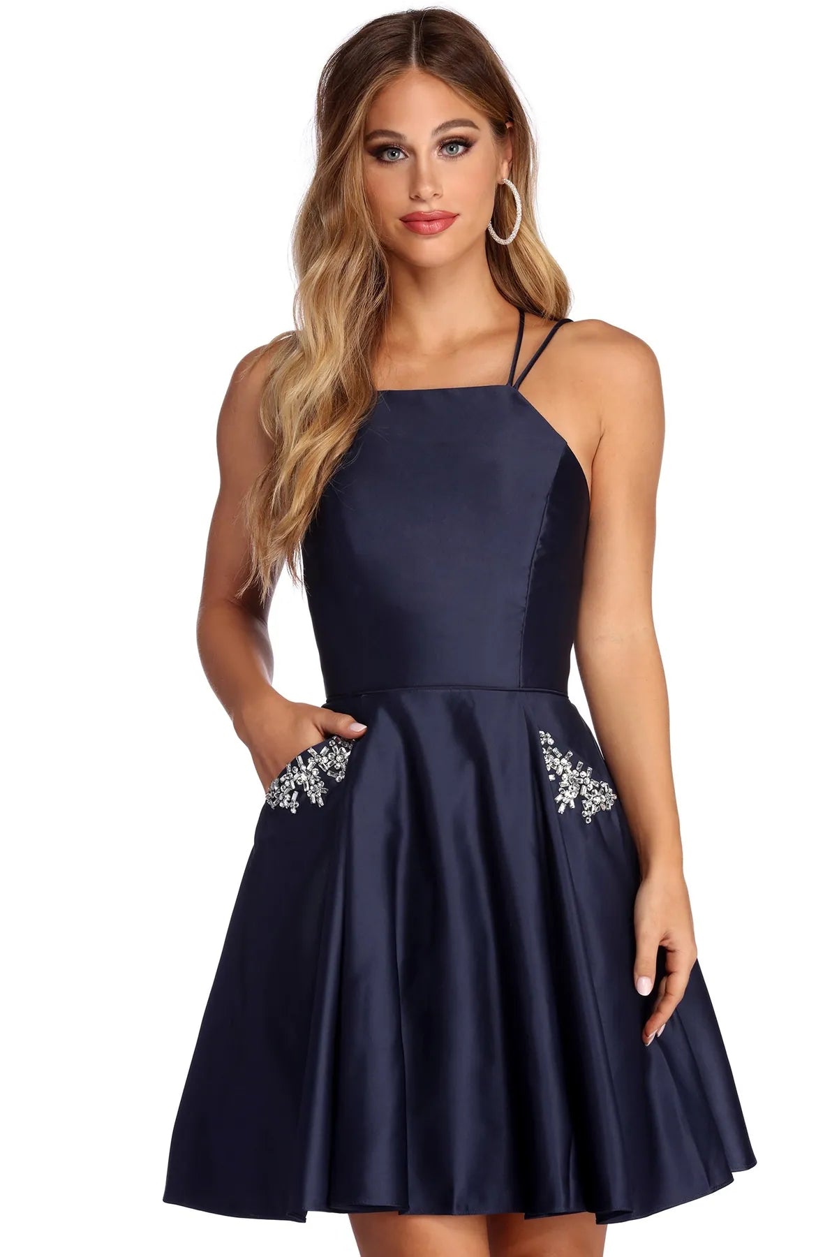 Mini dresses with abstract prints for an artistic lookDeb Formal Rhinestone Party Dress