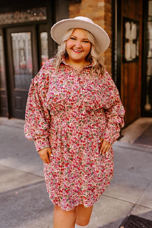 Ruffled mini dresses for a romantic touchFall Sunset Corduroy Mini Dress in Blush Curves