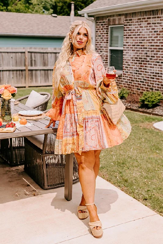 Mini dresses with keyhole necklinesFancy Flourish Color Block Mini Dress in Orange Curves