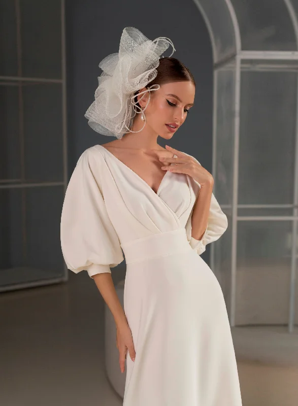 Sleeveless wedding guest dresses with ruffled hemsHalf-Sleeve Simple Wedding Dress