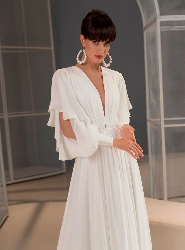 Wedding guest dresses with pom - pom trims for a playful lookSimple Long Sleeves Wedding Gown