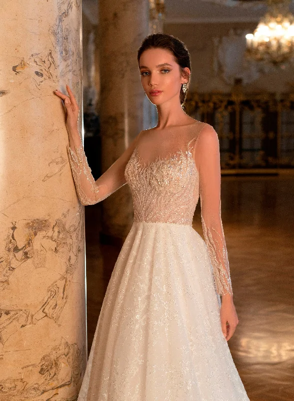 Animal - print wedding guest dresses in subtle colors for a bold statementSparkly Lace Long Sleeve Wedding Dress