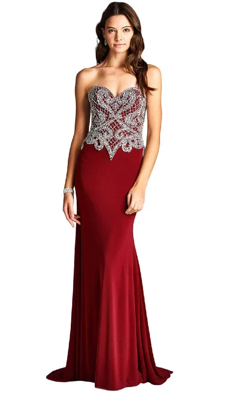 Prom dresses with lace - trimmed hems and off - the - shoulder necklines for a delicate lookAspeed Design - L1887 Fitted Strapless Embellished Evening Dress