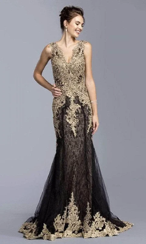 Formal dresses with side - slit pockets and beaded accents for a practical and stylish formal eventAspeed Design - L2009 Applique V-Neck Evening Dress