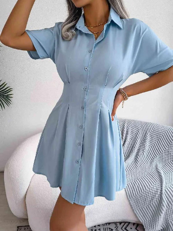 Ball Gown Women Dress with a Full Skirt for a Princess - like LookButton Down Collared Mini Dress