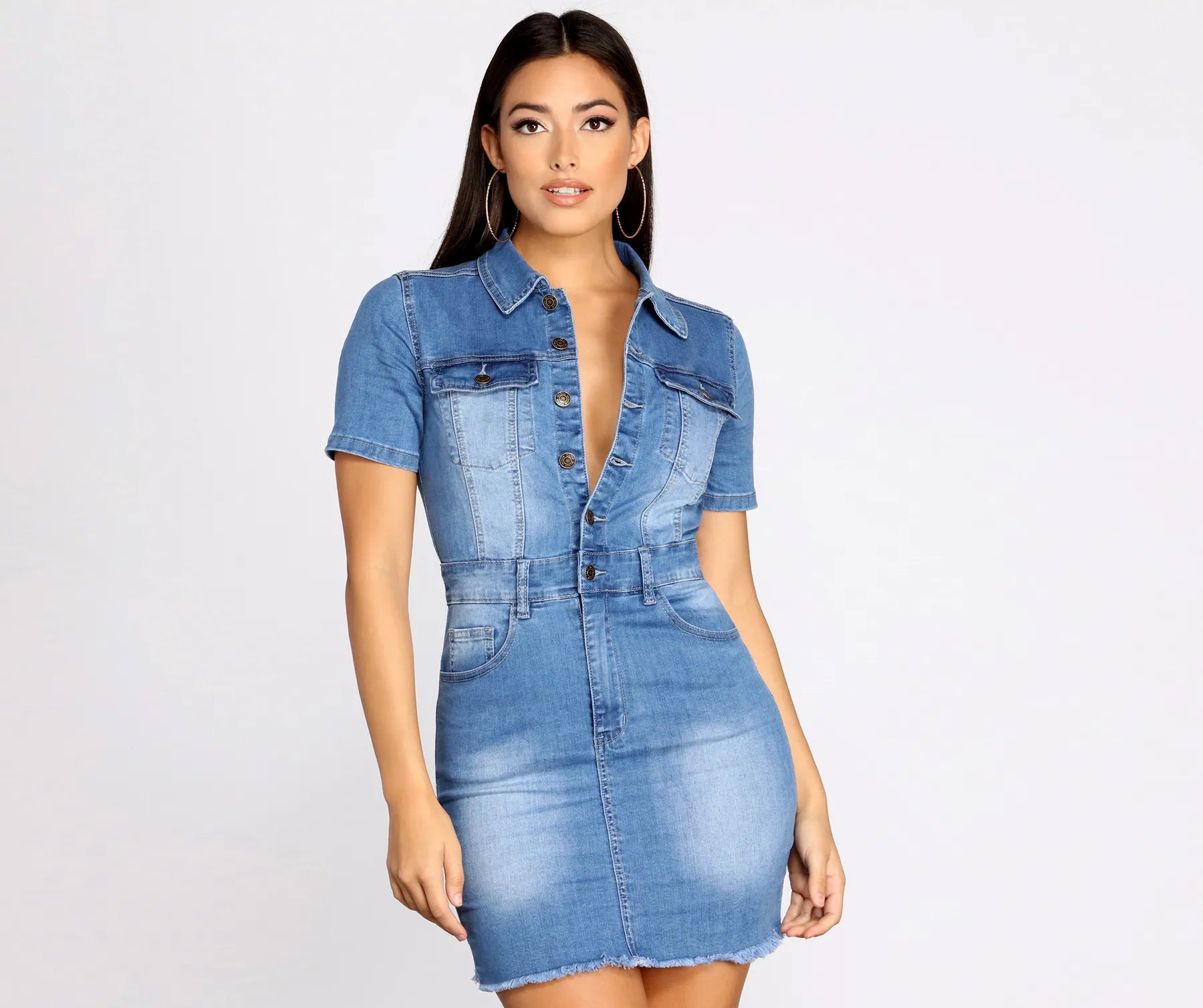 Wrap - Style Women Dress with Adjustable Fit for All Body TypesButton Up In Denim Frayed Dress