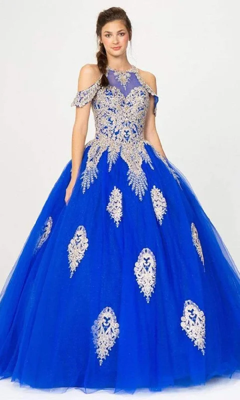 Long - train formal dresses in chiffon for a dramatic prom entranceEureka Fashion - 9088 Appliqued Halter Ballgown