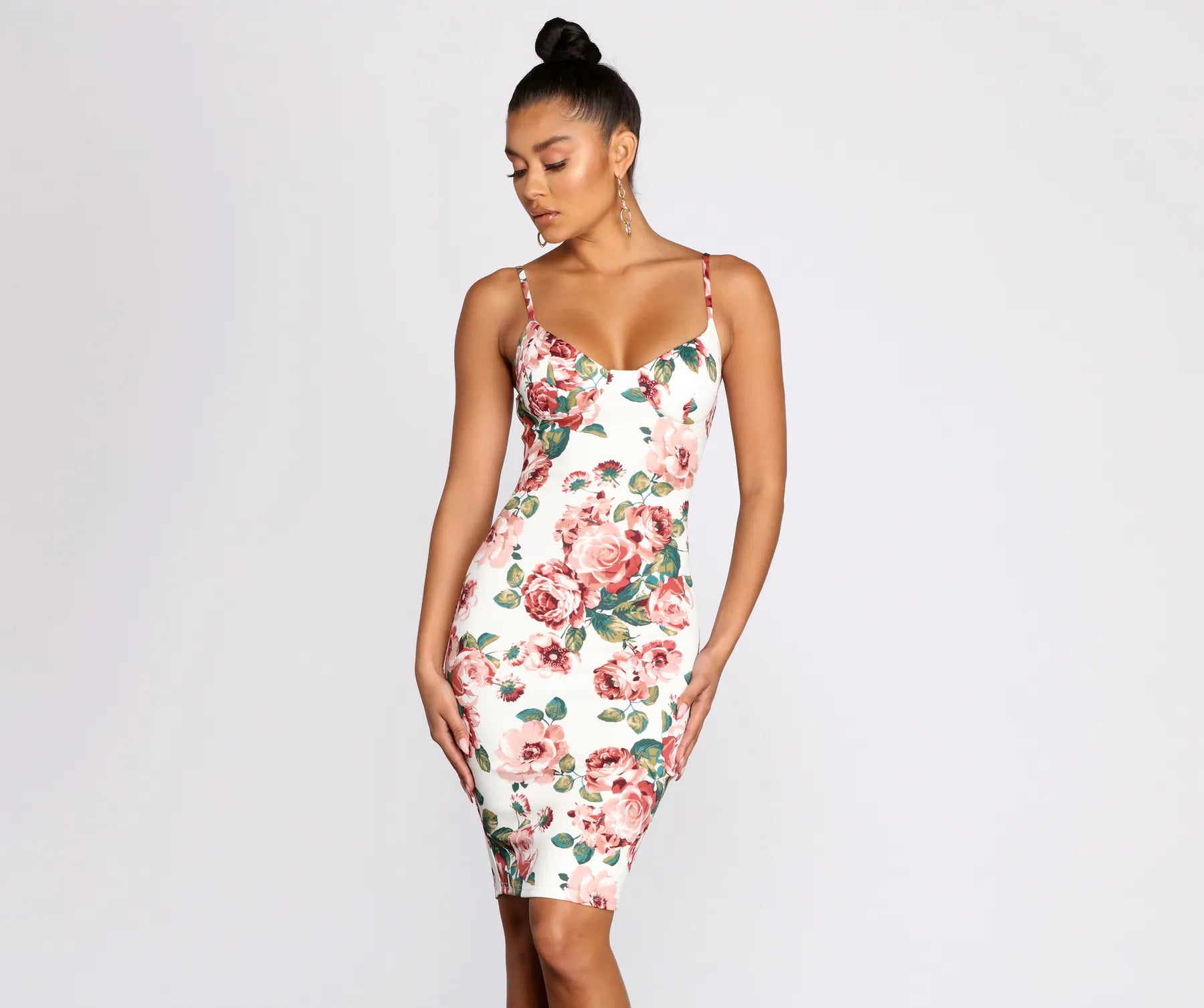 Strapless Women Dress with a Built - in Bra for Comfort and SupportFloral Persuasion Sweetheart Midi Dress