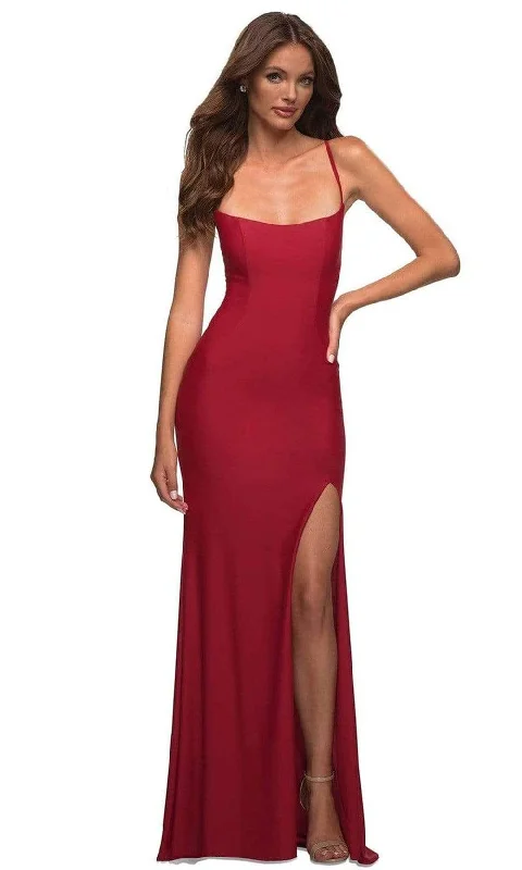 Formal dresses with off - the - shoulder sleeves and rhinestone accents for a sophisticated promLa Femme - 30436 Scoop Neck High Slit Gown