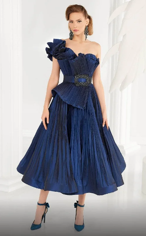 Formal dresses with pleated bodices and taffeta fabric for a traditional lookMNM Couture - 2565 One-Sleeve Folded Detail Formal Dress