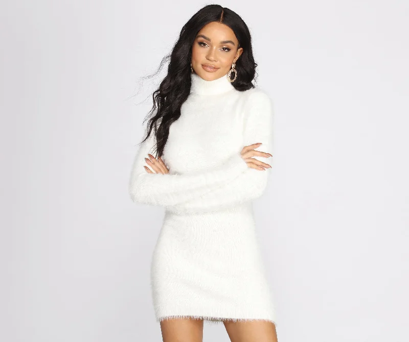 Shift Women Dress with a Simple and Classic Design for Everyday WearOpen Back Eyelash Knit Sweater Dress