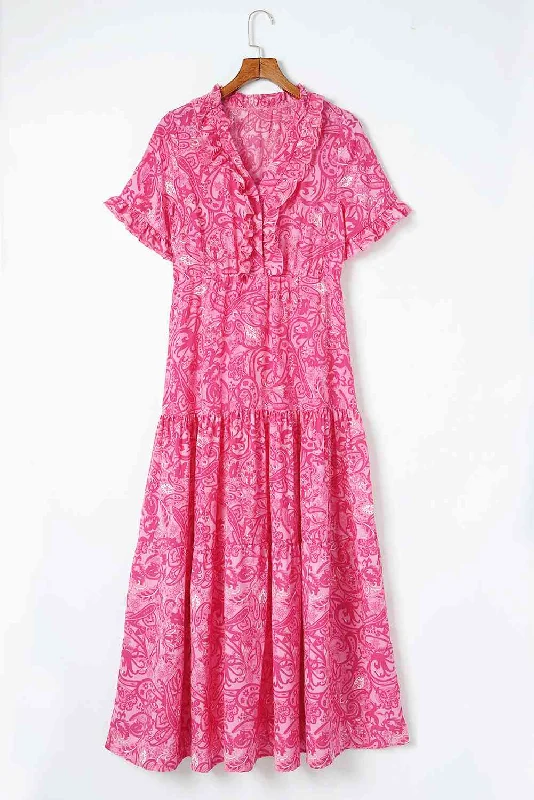 Maxi Women Dress with Floral Print for a Bohemian VibePaisley Print Flounce Sleeve Maxi Dress