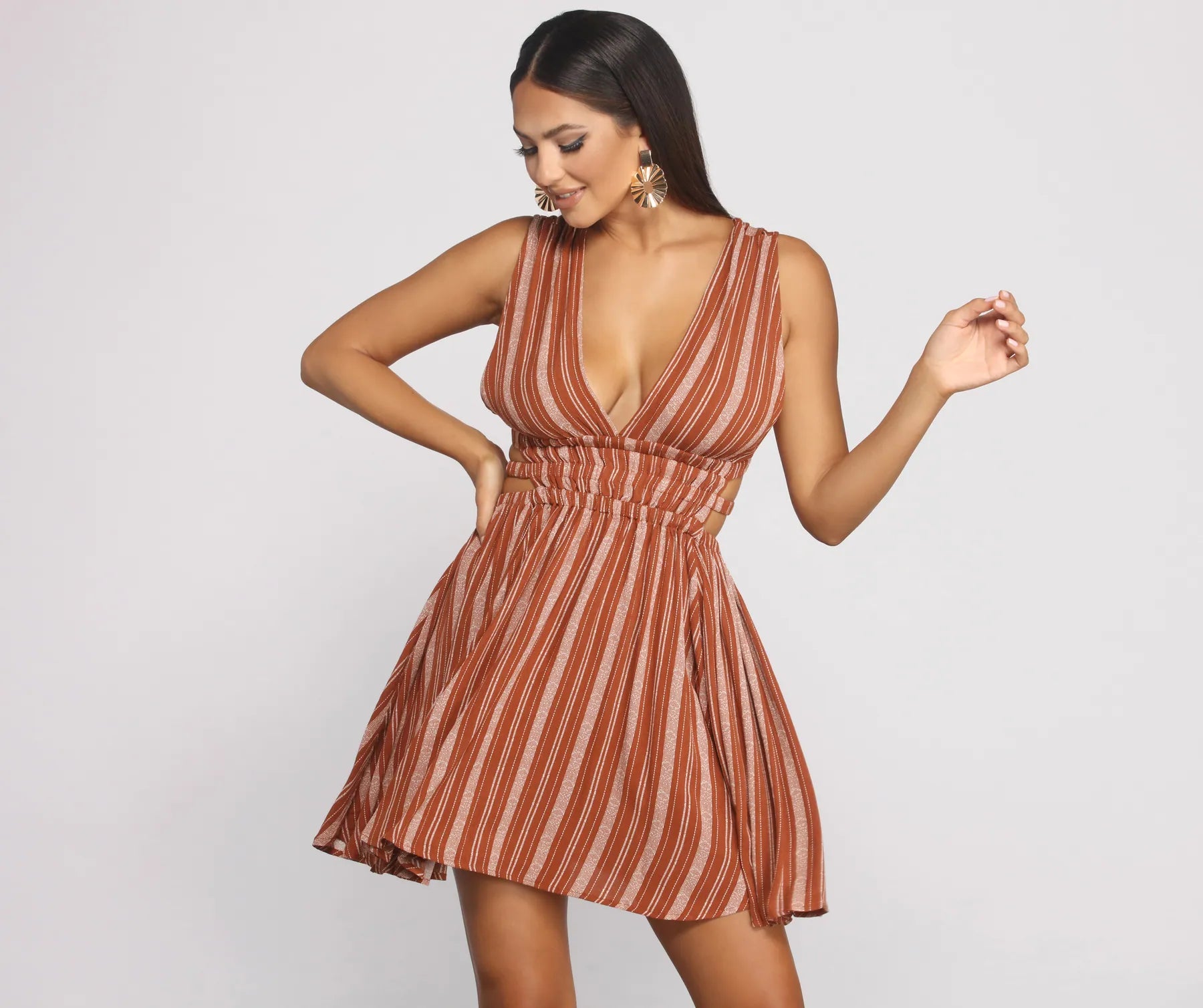 Ball Gown Women Dress with a Full Skirt for a Princess - like LookSeason of Stripes Cutout Gauze Mini Dress