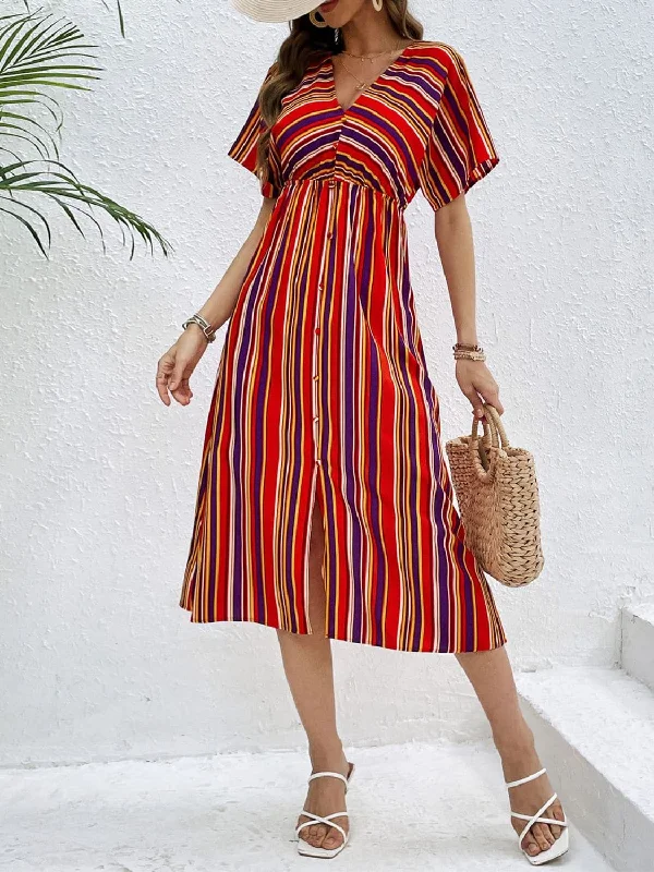 Ball Gown Women Dress with a Full Skirt for a Princess - like LookChic striped v-neck midi dress