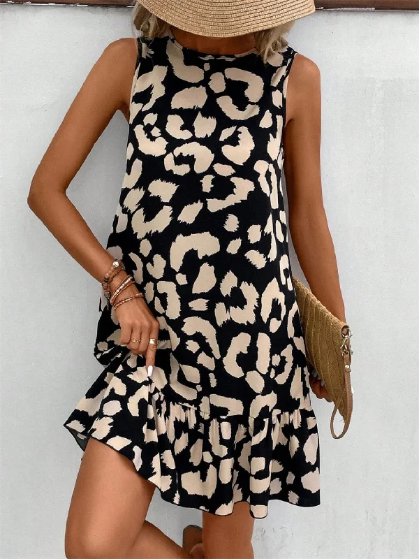 Ruffled Women Dress with Multiple Layers for a Playful and Girly StyleLeopard print tank dress - tied design