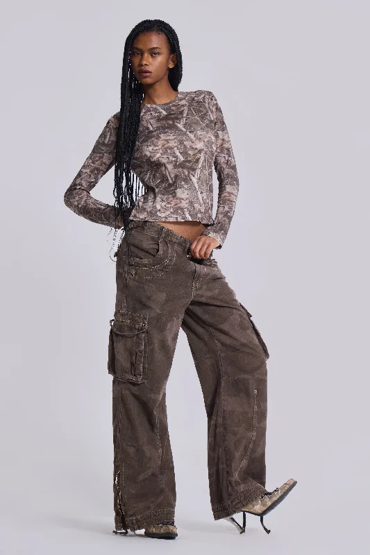 Women's Cropped Cargo Pants in Khaki with Multiple Pockets for a Practical and Fashionable StyleBrown Trooper Camo Cargo Pant