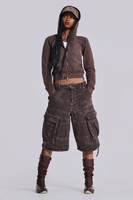 Women's Skinny Fit Leather - Look Cargo Pants in Black for a Bold and Edgy EnsembleCadet Brown Camo Shorts