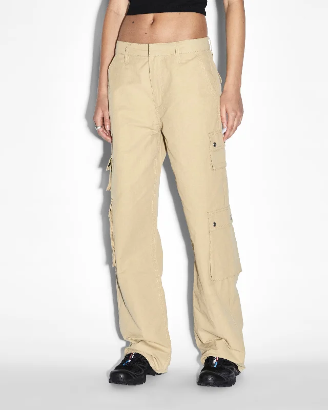 Women's Cargo Pants with Concealed Pockets in Dark Olive for a Sleek and Functional DesignDRILL CARGO KHAKI