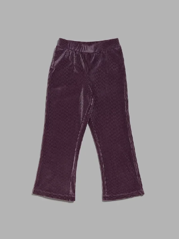 High - Waisted Women Shorts for a Retro and Flattering LookHOP Kids Lilac Velvet Wide Leg Trousers