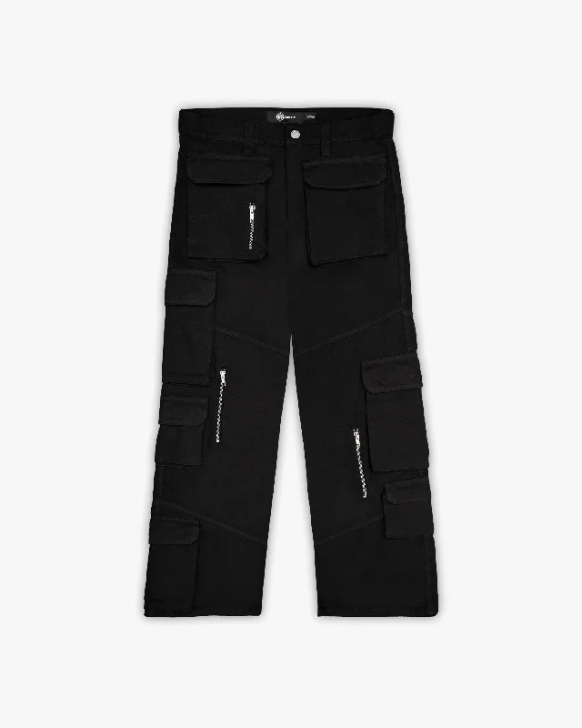 Women's Cargo Jogger Pants in Charcoal with Reflective Stripes for Nighttime ExercisesMULTIPOCKET CARGOPANTS BLACK