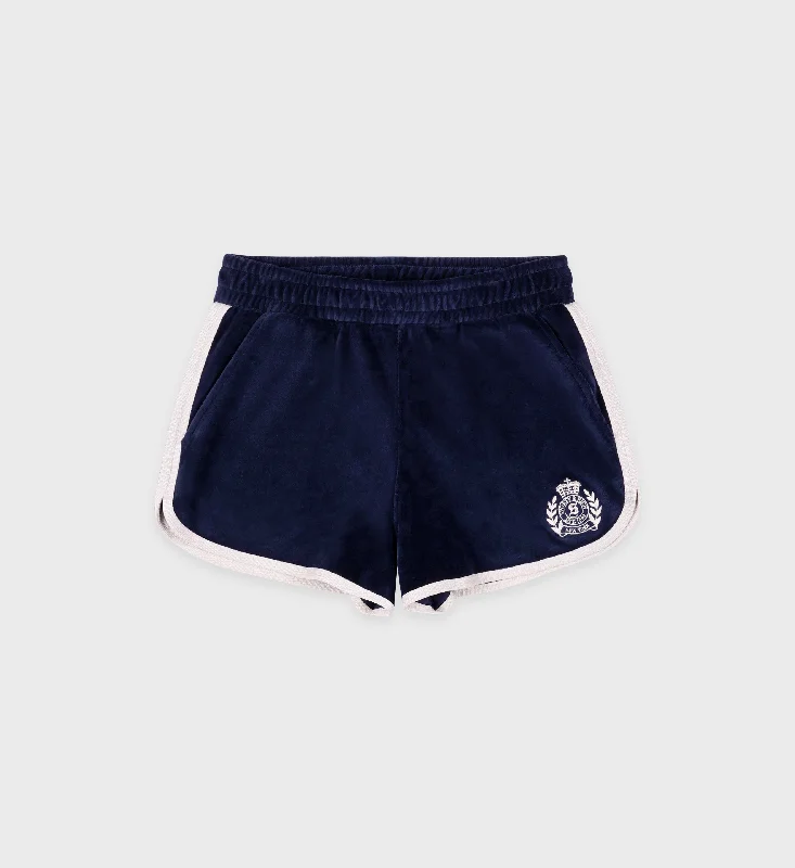 Tie - Waist Women Shorts for a Customizable FitNY Crest Velour Short - Navy/Cream