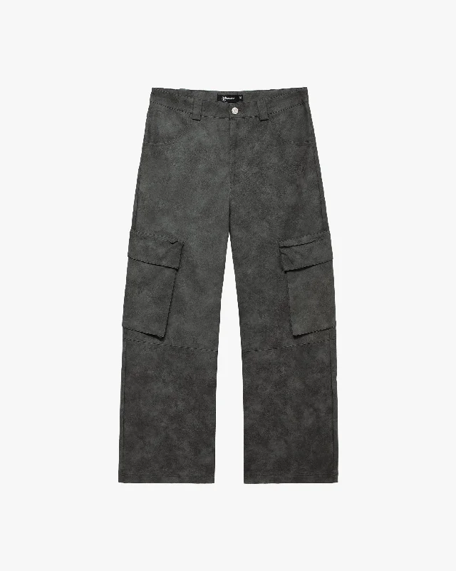 Women's Cargo Pants with Concealed Pockets in Dark Olive for a Sleek and Functional DesignSCRIPT LOGO LEATHER PANTS GREY