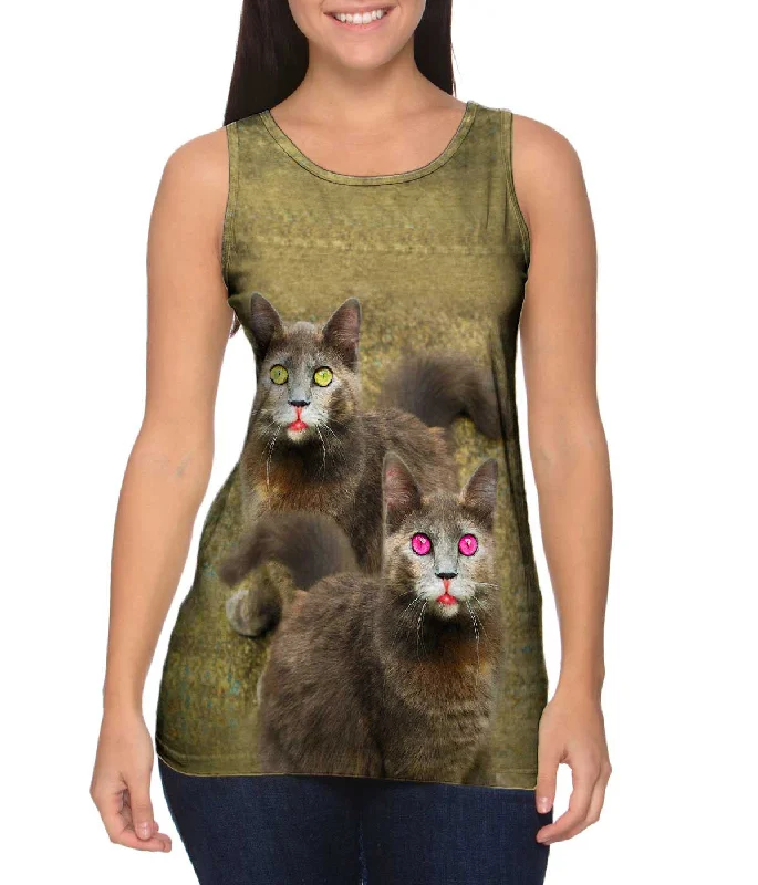 Plunge Neck Women's Seamless Tank Tops for a Smooth FitSkiddadles Brown Cats