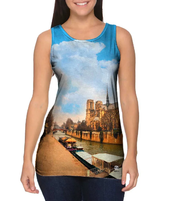 Crew Neck Women's Sustainable Tank Tops Made from Recycled MaterialsSleek Cathedral Notre Dame