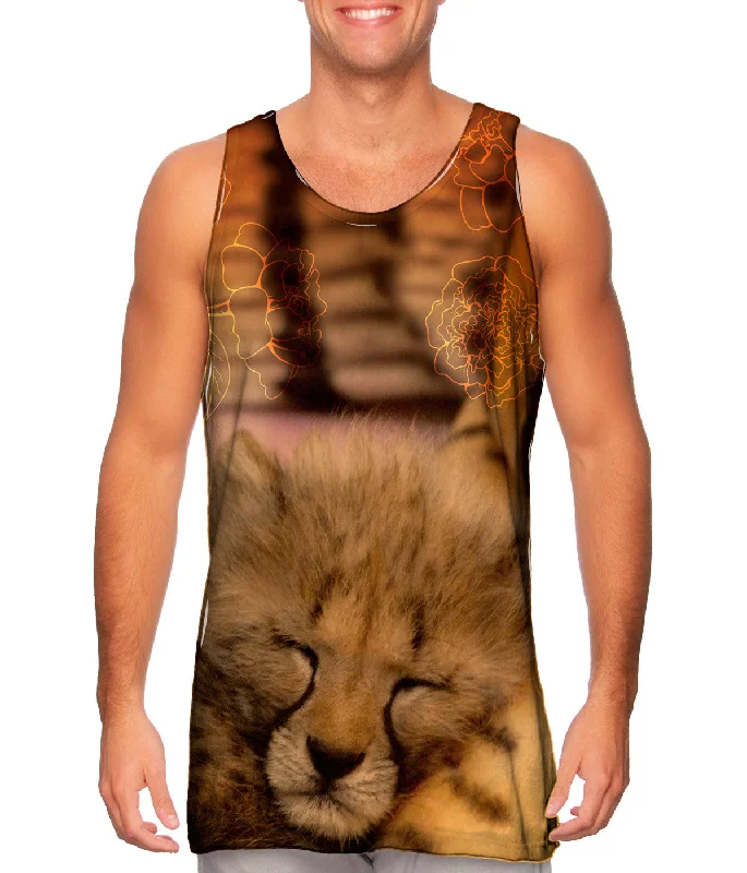 High - Neck Women's Silk Blend Tank Tops for a Luxurious FeelSleeping Cheetah Kitten